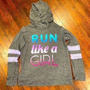 “Run Like a Girl” cozy and light hoodie. Size L for girls.